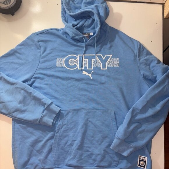 Adult Puma Sky Blue Manchester City FTBLCore Pullover Hoodie EPL Soccer XL - Picture 4 of 10